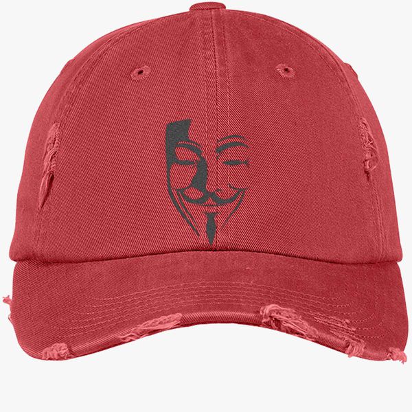 V For Vendetta Face Distressed Cotton Twill Cap Embroidered