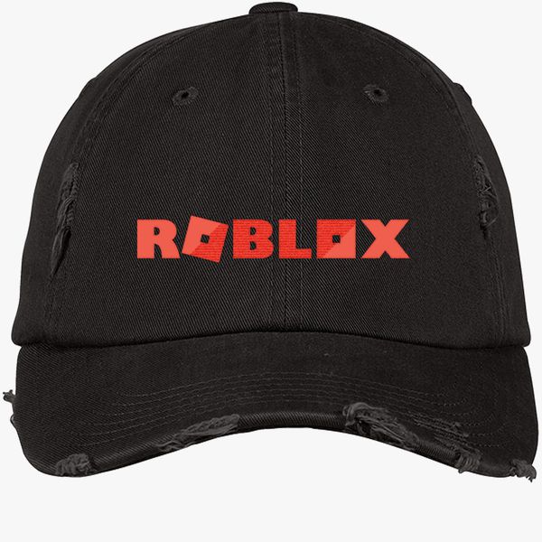 Roblox Distressed Cotton Twill Cap Embroidered Hatslinecom - roblox logo trucker hat embroidered hatslinecom